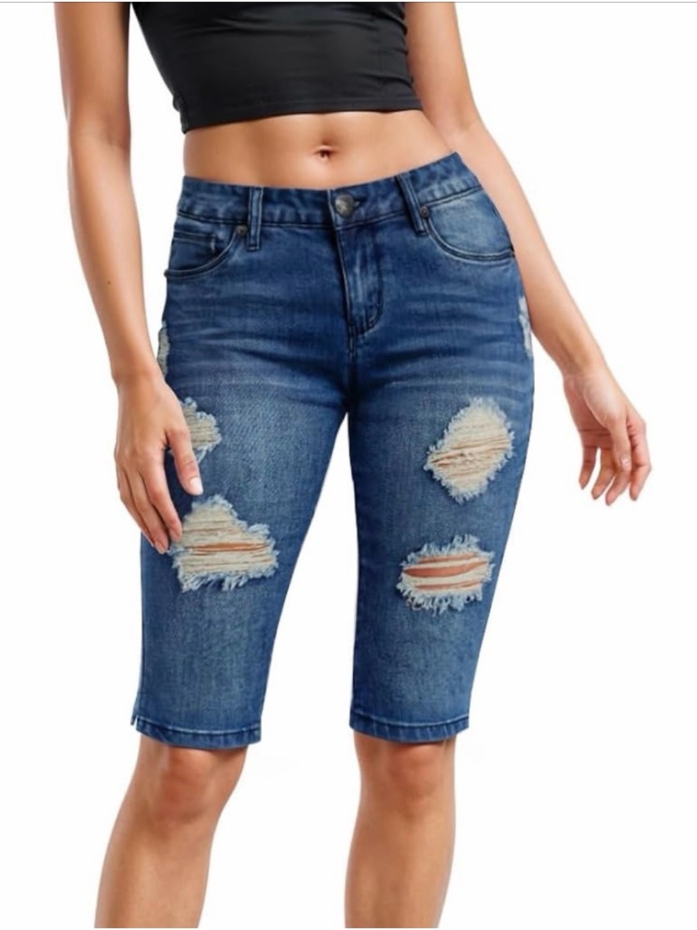 Hybrid Bermuda Shorts - Distressed - Stretchy
